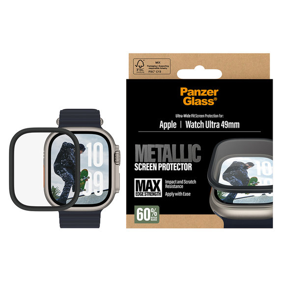 Verre trempé UWF METALLIC pour Apple Watch Ultra 49 mm, Noir, PanzerGlass