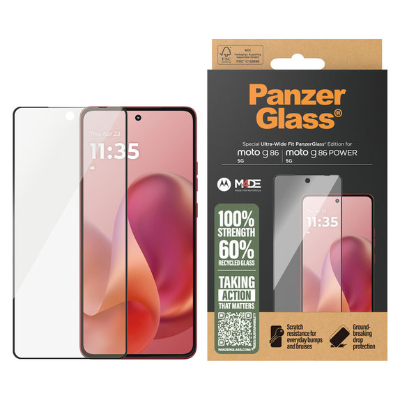 Verre trempé UWF pour Motorola Moto G86 Power, Noir, PanzerGlass