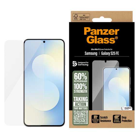 Verre trempé UWF avec applicateur pour Samsung Galaxy S25 FE, Clair, PanzerGlass