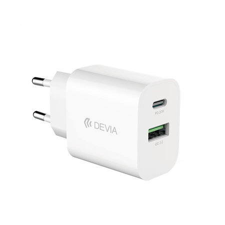 Adaptateur de charge Smart USB-C + USB-A, PD 20W, blanc, Devia