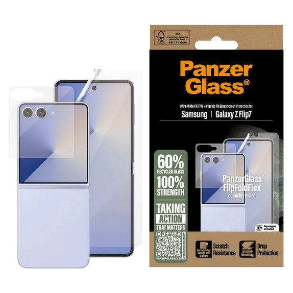 Film de protection UWF et verre trempé pour Samsung Galaxy Z Flip7, Clair, PanzerGlass