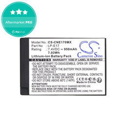 Batterie pour Canon EOS, 950mAh, Li-Ion, 7.4V, LP-E17, HQ