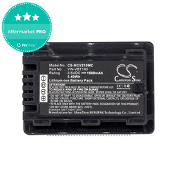 Batterie pour Panasonic HC-V210, 1500mAh, Li-Ion, 3.6V, VW-VBT190, HQ