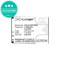 Batterie pour Kodak PIXPRO S1, AZ651, AZ652, AZ901, 1150mAh, Li-Ion, 7.4V, LB-070, HQ