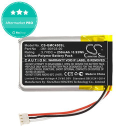 Batterie pour Garmin DashCam 45, DashCam 46, DashCam 55, DashCam 56, DashCam 66, 250mAh, Li-Pol, 3.7V, 361-00103-00, HQ