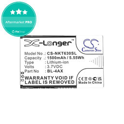 Batterie pour Nokia 6300 4G, Nokia 8000 4G, 1500mAh, Li-Ion, 3.7V, BL-4AX, HQ