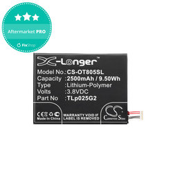 Batterie pour Alcatel One Touch Pixi 8", 2500mAh, Li-Pol, 3.8V, TLp025G2, HQ