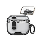 Étui en silicone avec support téléphone et mousqueton pour AirPods Pro 3, Noir