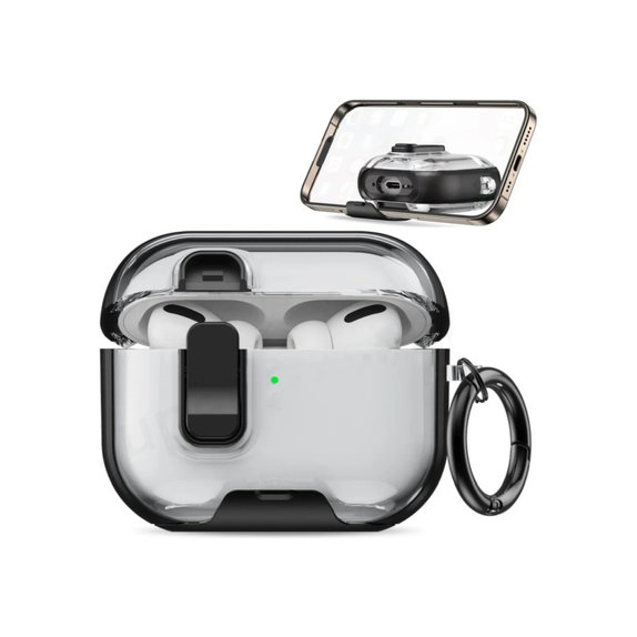 Étui en silicone avec support téléphone et mousqueton pour AirPods Pro 3, Noir