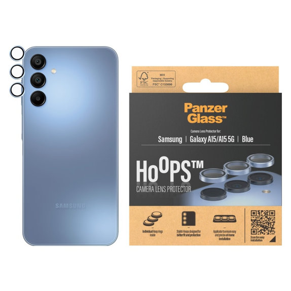 Protection d’objectif photo Hoops pour Samsung A15/A15 5G, Bleu, PanzerGlass