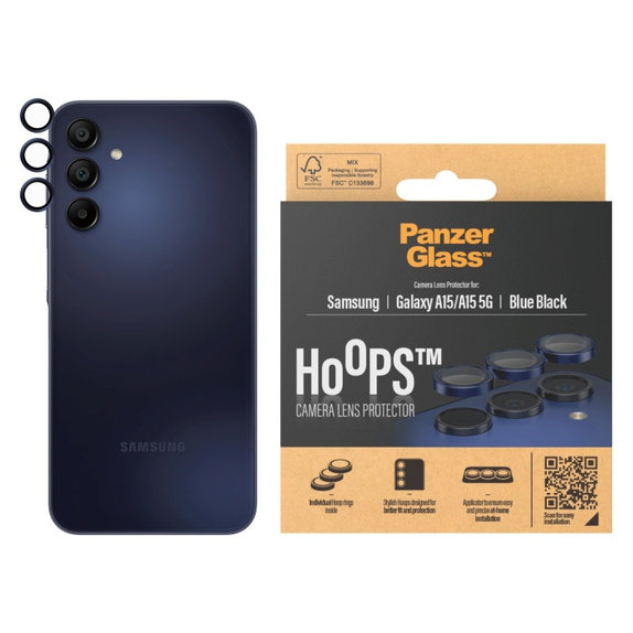Protection d’objectif photo Hoops pour Samsung A15/A15 5G, Bleu/Noir, PanzerGlass