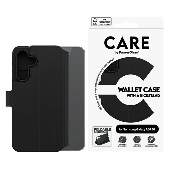 Étui Wallet Kickstand pour Samsung Galaxy A56 5G, Noir, PanzerGlass