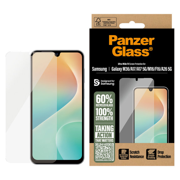 Verre trempé UWF pour Samsung Galaxy M15 5G/F15 5G/A26 5G/A16/A16 5G, Noir, PanzerGlass