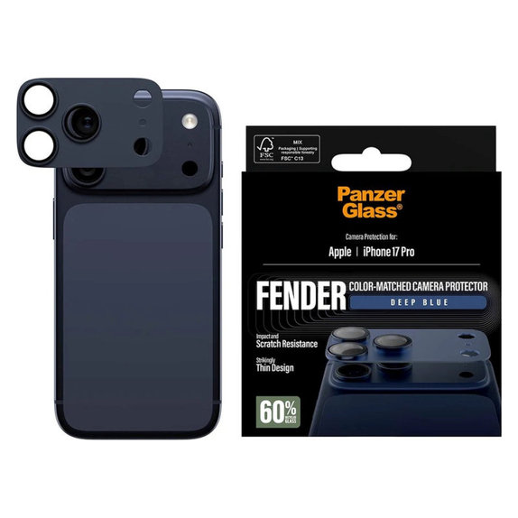 Protection d'objectif Fender pour iPhone 17 Pro, Bleu, PanzerGlass