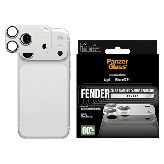 Protection d'objectif Fender pour iPhone 17 Pro, Argenté, PanzerGlass