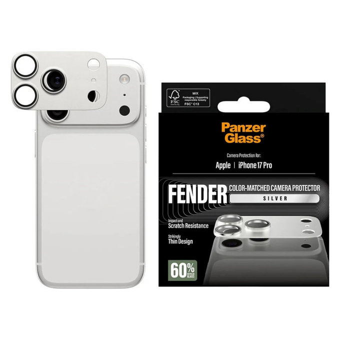 Protection d'objectif Fender pour iPhone 17 Pro, Argenté, PanzerGlass