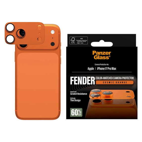 Protection d'objectif Fender pour iPhone 17 Pro Max, Orange, PanzerGlass