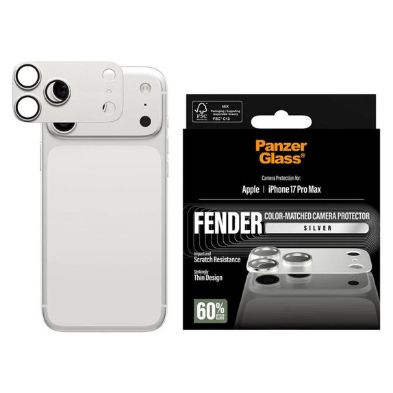 Protection d'objectif Fender pour iPhone 17 Pro Max, Argenté, PanzerGlass