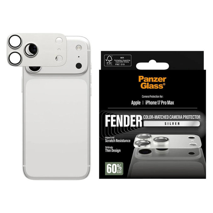 Protection d'objectif Fender pour iPhone 17 Pro Max, Argenté, PanzerGlass