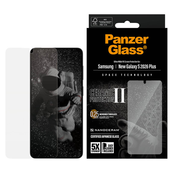 Verre trempé UWF Ceramic avec applicateur pour Samsung Galaxy S26+, Clair, PanzerGlass