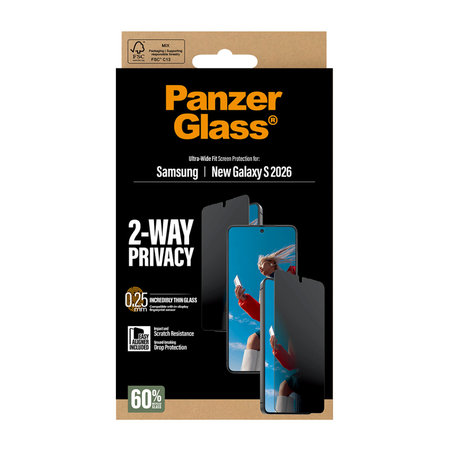 PanzerGlass - Verre trempé UWF 2-Way Privacy avec applicateur pour Samsung Galaxy S26, transparent