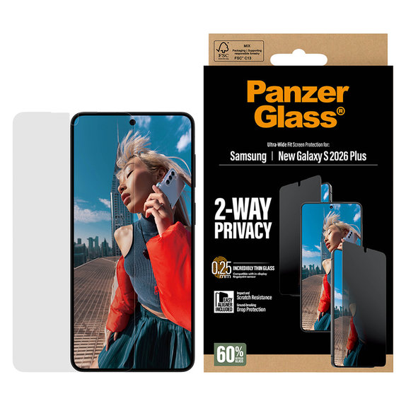 Verre trempé UWF 2-Way Privacy avec applicateur pour Samsung Galaxy S26+, Clair, PanzerGlass