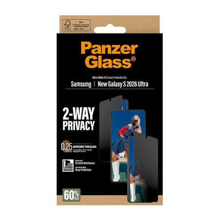 PanzerGlass - Verre trempé UWF 2-Way Privacy avec applicateur pour Samsung Galaxy S26 Ultra, transparent