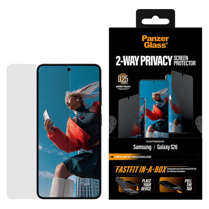 Verre trempé UWF 2-Way Privacy avec FASTFIT In-A-Box pour Samsung Galaxy S26, Clair, PanzerGlass