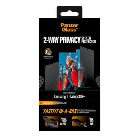 PanzerGlass - Verre trempé UWF 2-Way Privacy avec FASTFIT In-A-Box pour Samsung Galaxy S26+, transparent