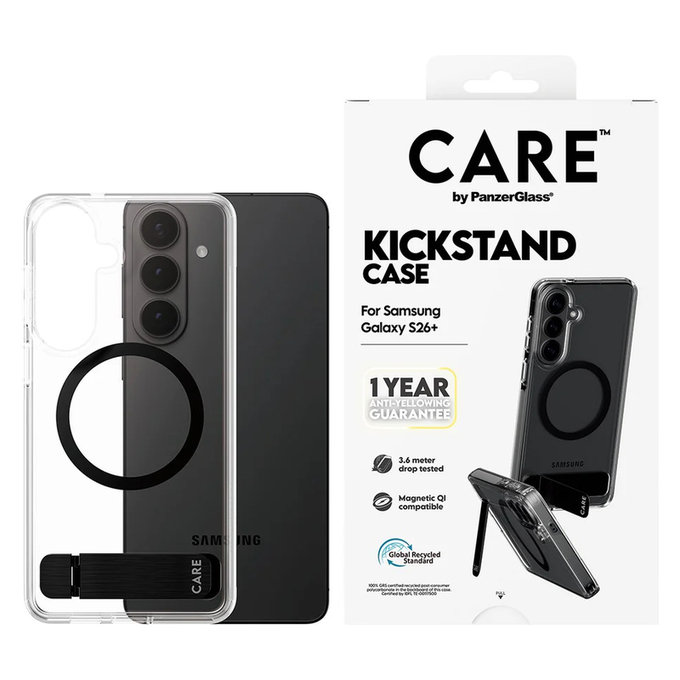 Étui Kickstand avec QI noir pour Samsung Galaxy S26+, Noir, PanzerGlass