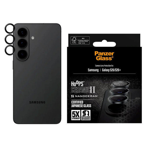 Protection d'objectif Hoops Ceramic II pour Samsung S26/S26+, Noir, PanzerGlass