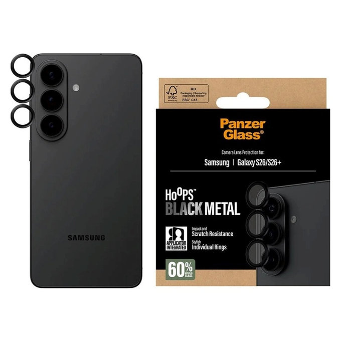 Protection d'objectif Hoops pour Samsung S26/S26+, Noir, PanzerGlass