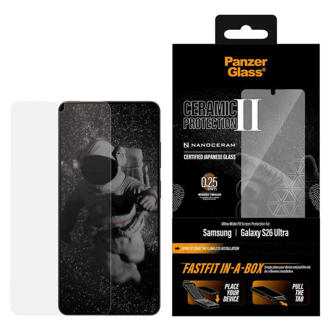 Verre trempé UWF Ceramic avec FASTFIT In-A-Box pour Samsung S26 Ultra, Transparente, PanzerGlass