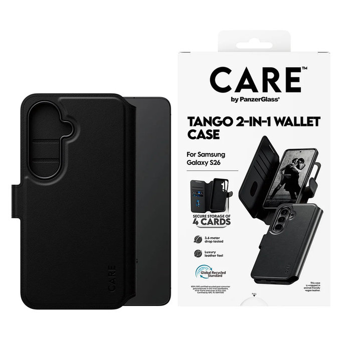 Étui Tango Wallet Two-In-One avec QI pour Samsung Galaxy S26, Noir, PanzerGlass