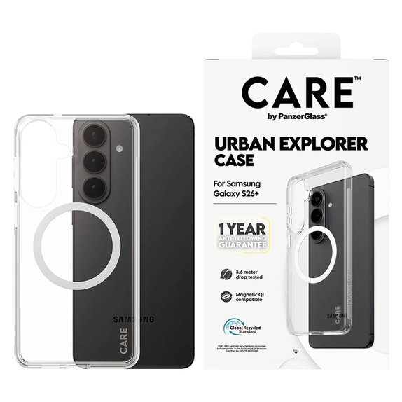 Étui Urban Explorer avec QI blanc pour Samsung Galaxy S26+, Transparent, PanzerGlass