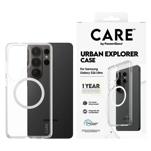 Étui Urban Explorer avec QI blanc pour Samsung Galaxy S26 Ultra, Transparent, PanzerGlass