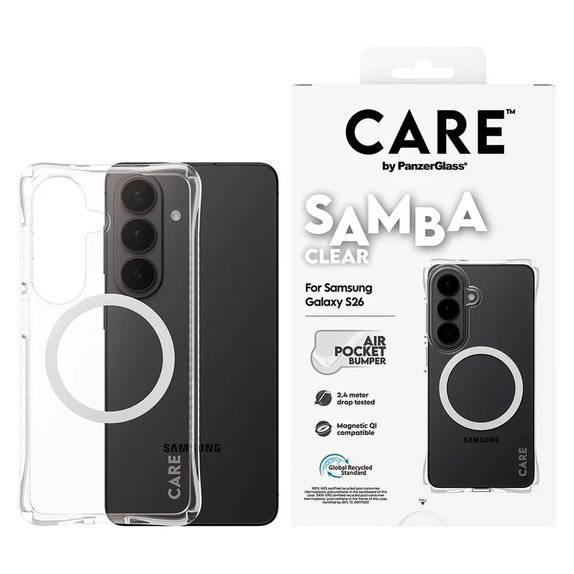Étui Samba avec QI blanc pour Samsung Galaxy S26, Transparent, PanzerGlass