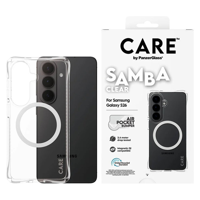 Étui Samba avec QI blanc pour Samsung Galaxy S26, Transparent, PanzerGlass