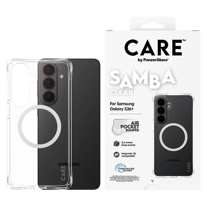 Étui Samba avec QI blanc pour Samsung Galaxy S26+, Transparent, PanzerGlass