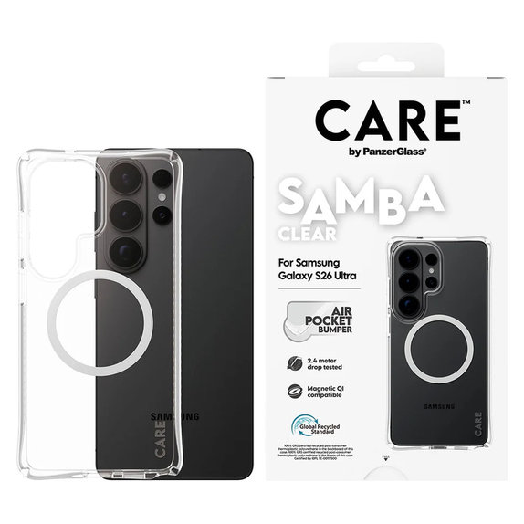 Étui Samba avec QI blanc pour Samsung Galaxy S26 Ultra, Transparent, PanzerGlass