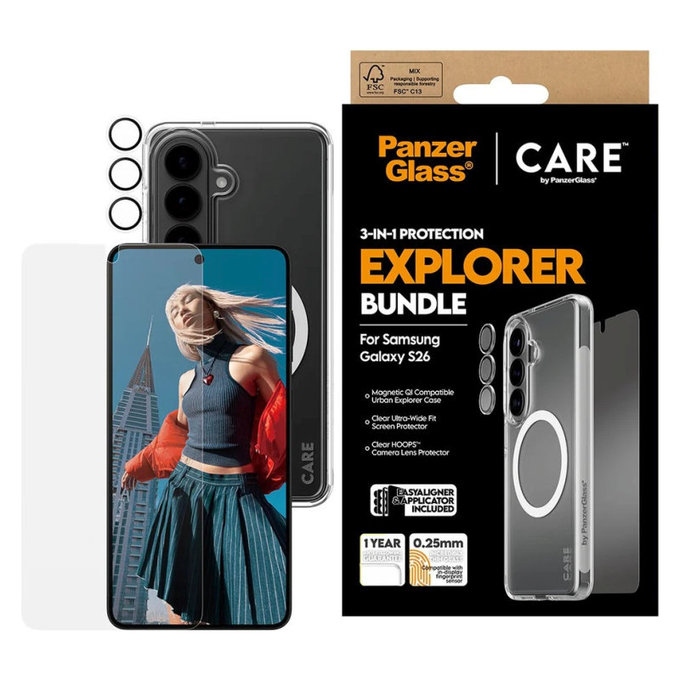 Bundle 3-en-1 Explorer pour Samsung S26, PanzerGlass