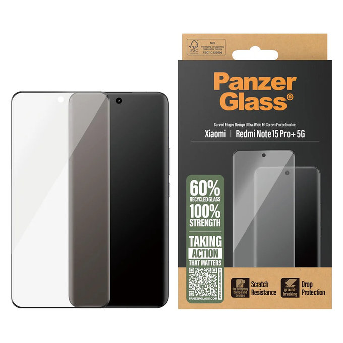 Verre trempé UWF pour Xiaomi Redmi Note 15 Pro+ 5G, Noir, PanzerGlass