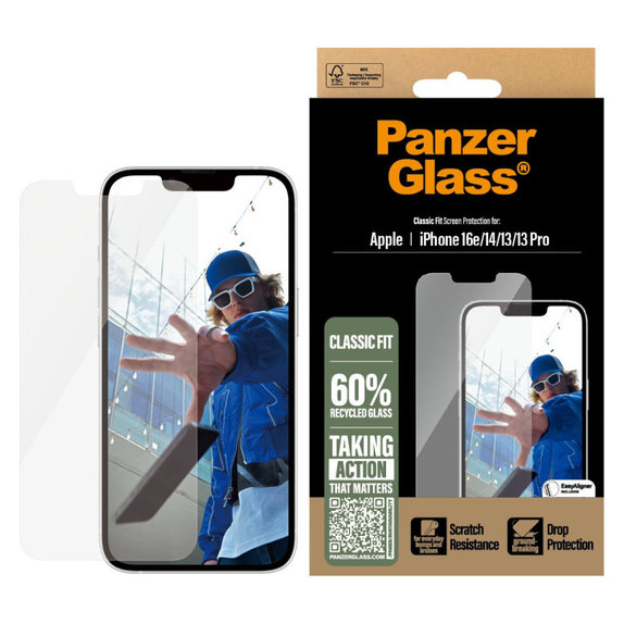 Verre trempé avec applicateur pour iPhone 17e/16e/14/13/13 Pro, Transparent, PanzerGlass