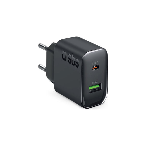 Adaptateur de voyage USB-A/USB-C, GaN, 65 W PD, noir, SBS