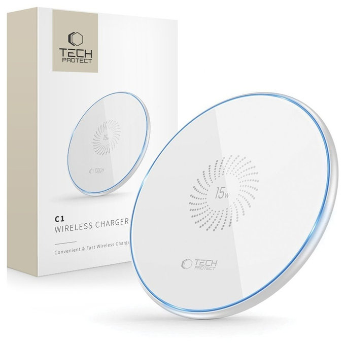Chargeur sans fil QI15W-C1 15W, blanche, Tech-Protect