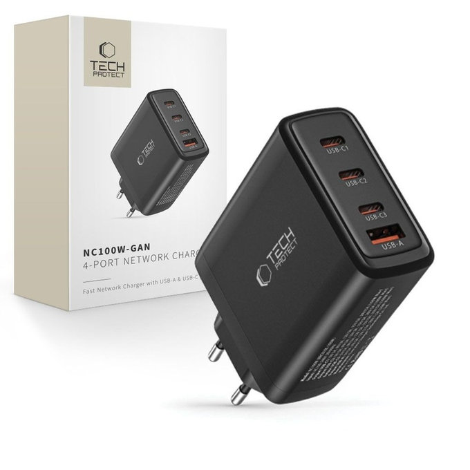 Chargeur secteur NC100W-GAN 4-PORT PD 100W / QC3.0, noire, Tech-Protect