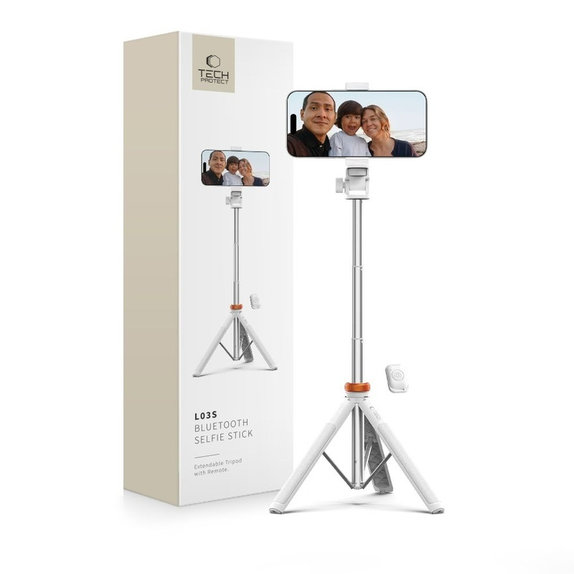Perche selfie avec trépied L03S, blanche, Tech-Protect