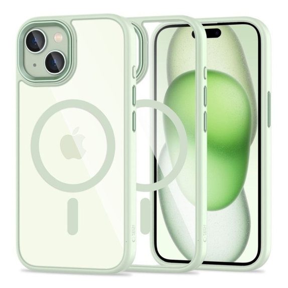 Coque MagMat MagSafe pour iPhone 15, verte/transparente, Tech-Protect