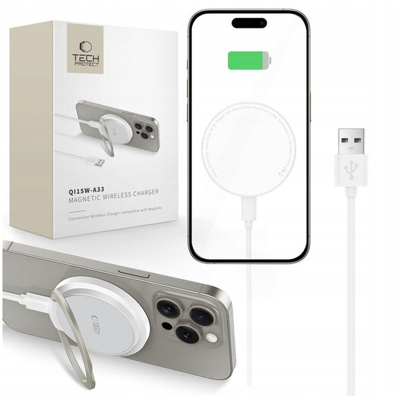 Chargeur sans fil QI15W-A33 Magnetic MagSafe, blanche, Tech-Protect