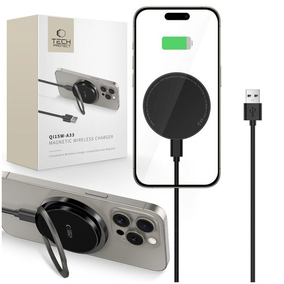 Chargeur sans fil QI15W-A33 Magnetic MagSafe, noire, Tech-Protect